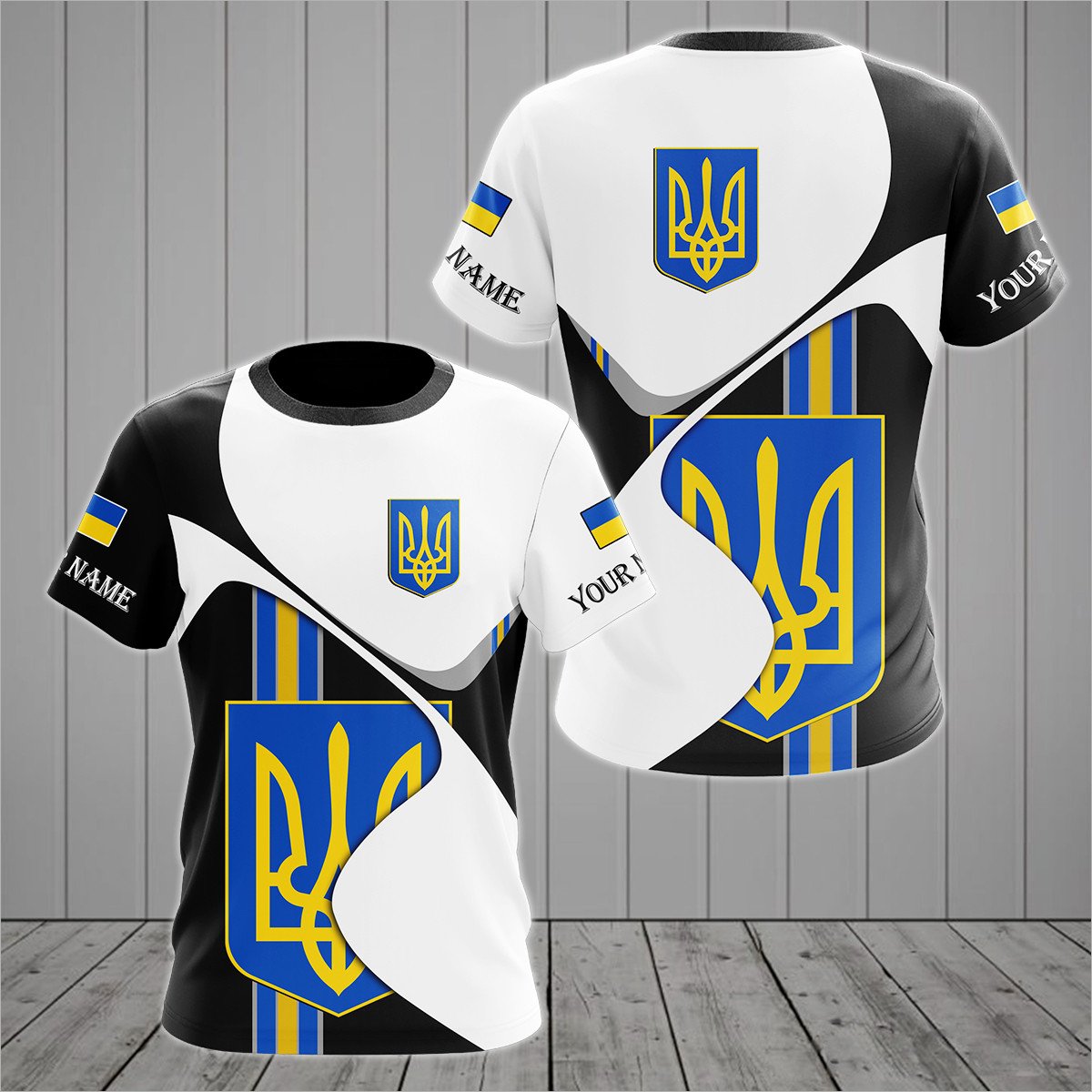 Personalised Ukraine Coat Of Arms White Wave T-shirt - AL01