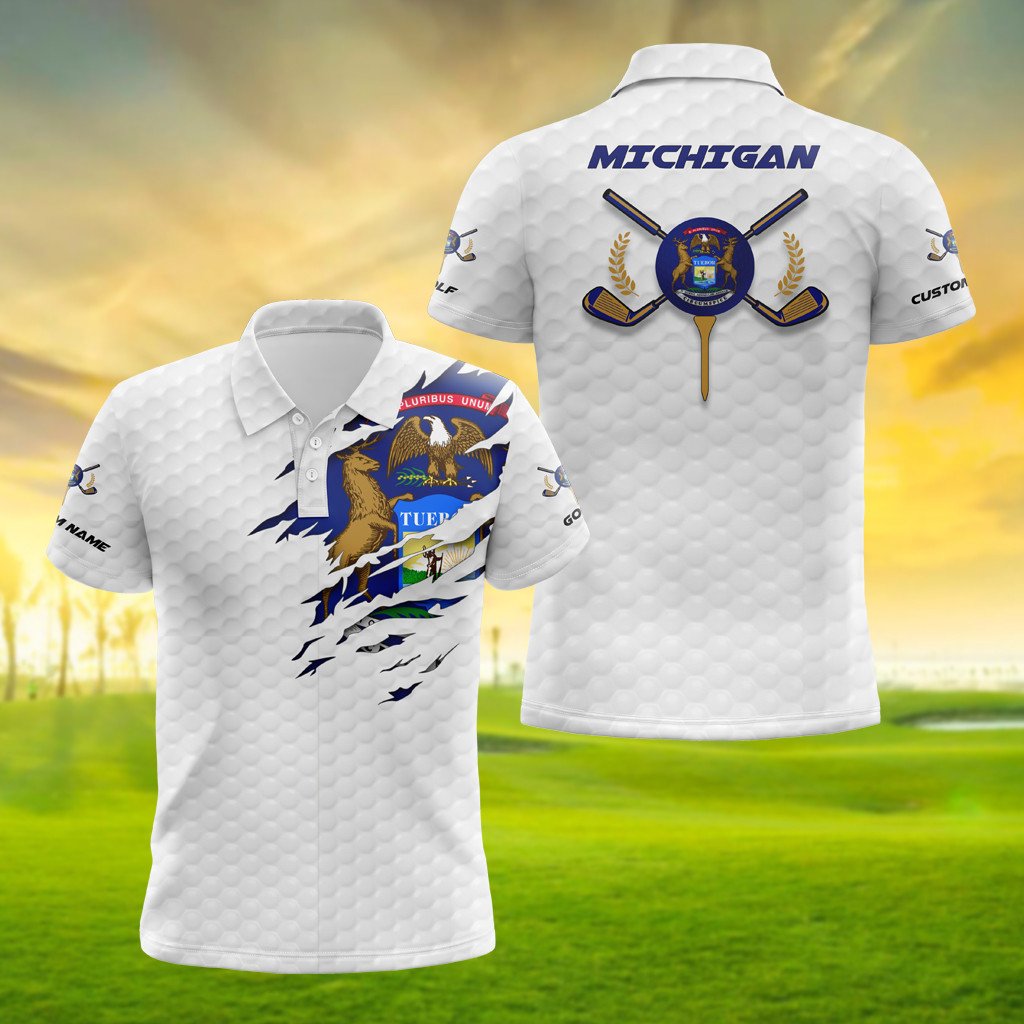 Personalised Michigan Golf 3D Polo Shirt - AL01