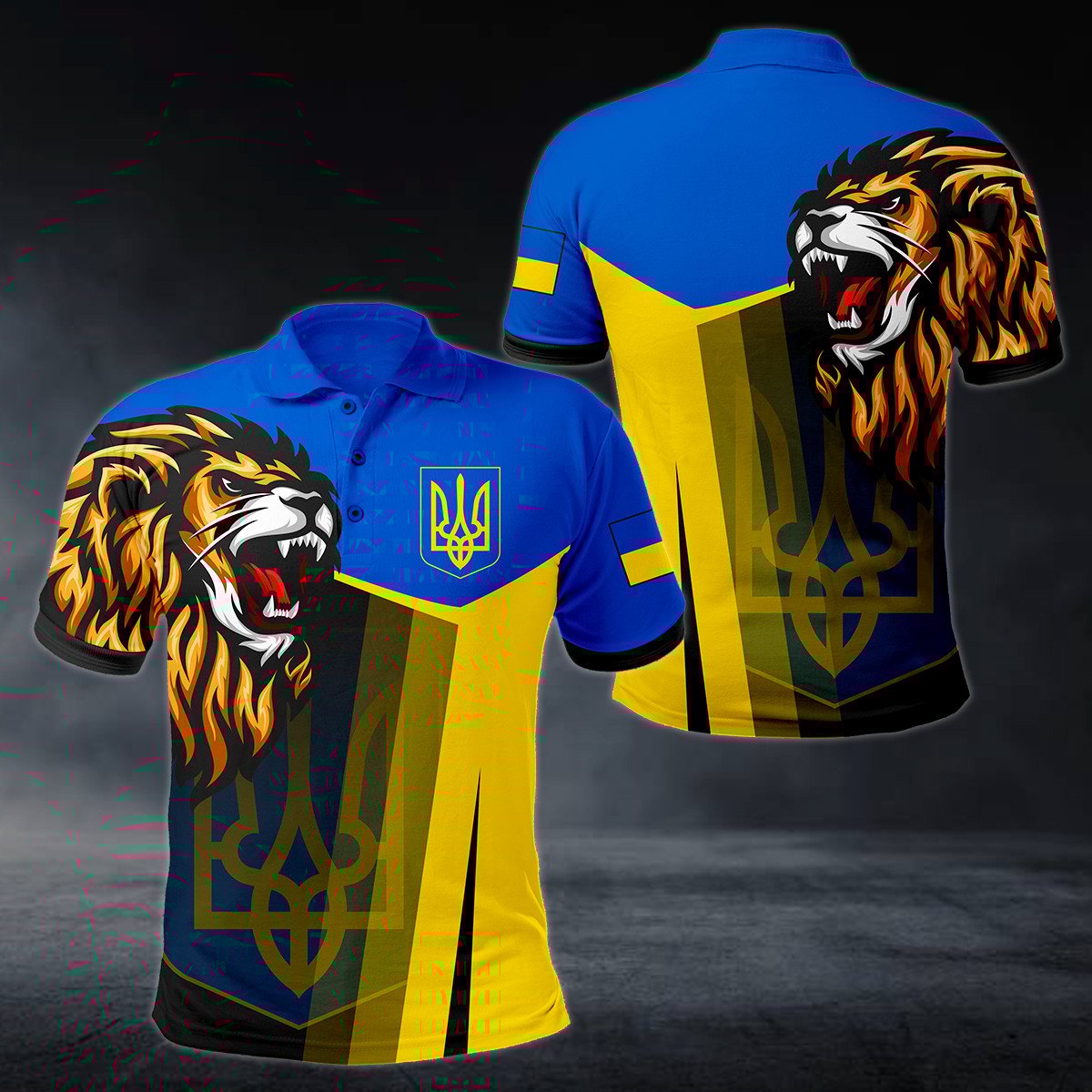 Ukraine Big Coat Of Arms Lion Head Polo Shirt - AL01