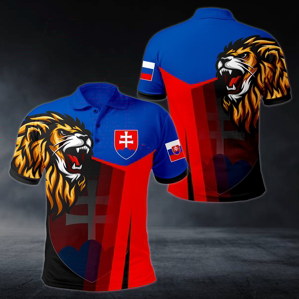 Slovakia Big Coat Of Arms Lion Head Polo Shirt - AL01
