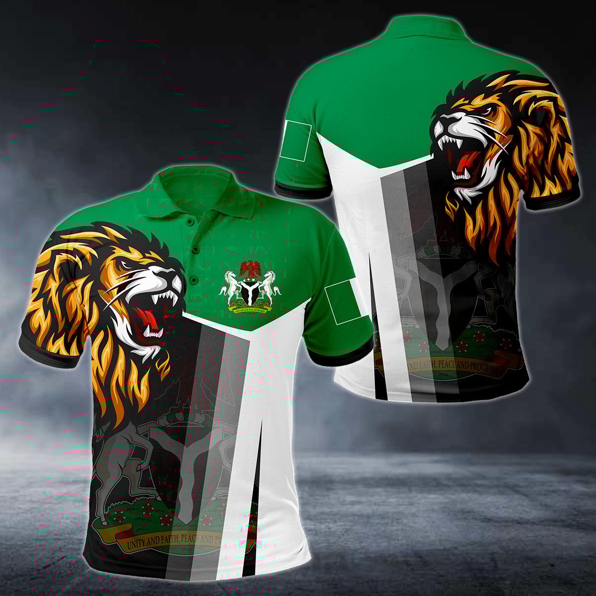 Nigeria Big Coat Of Arms Lion Head Polo Shirt - AL01