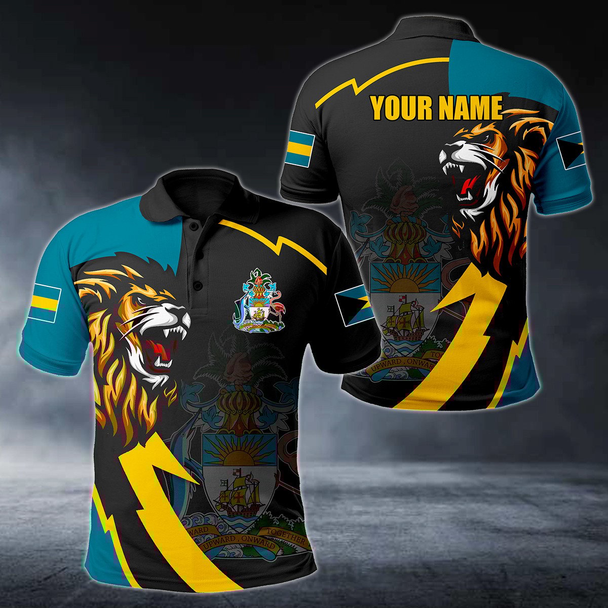 Personalised The Bahamas Lion Lightning 3D Polo Shirt - AL01