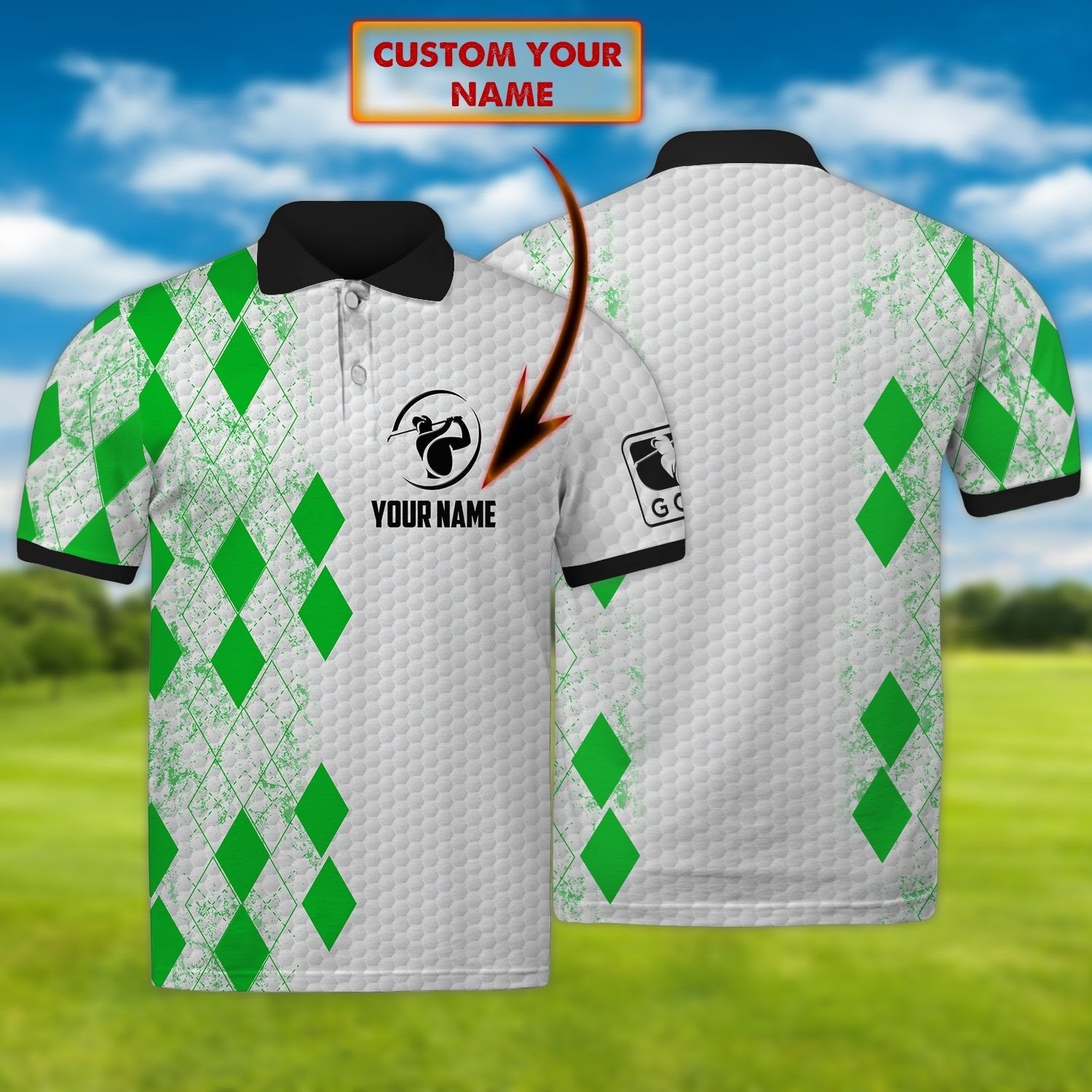 Personalised Golf Unisex Polo Shirt Green - AL01