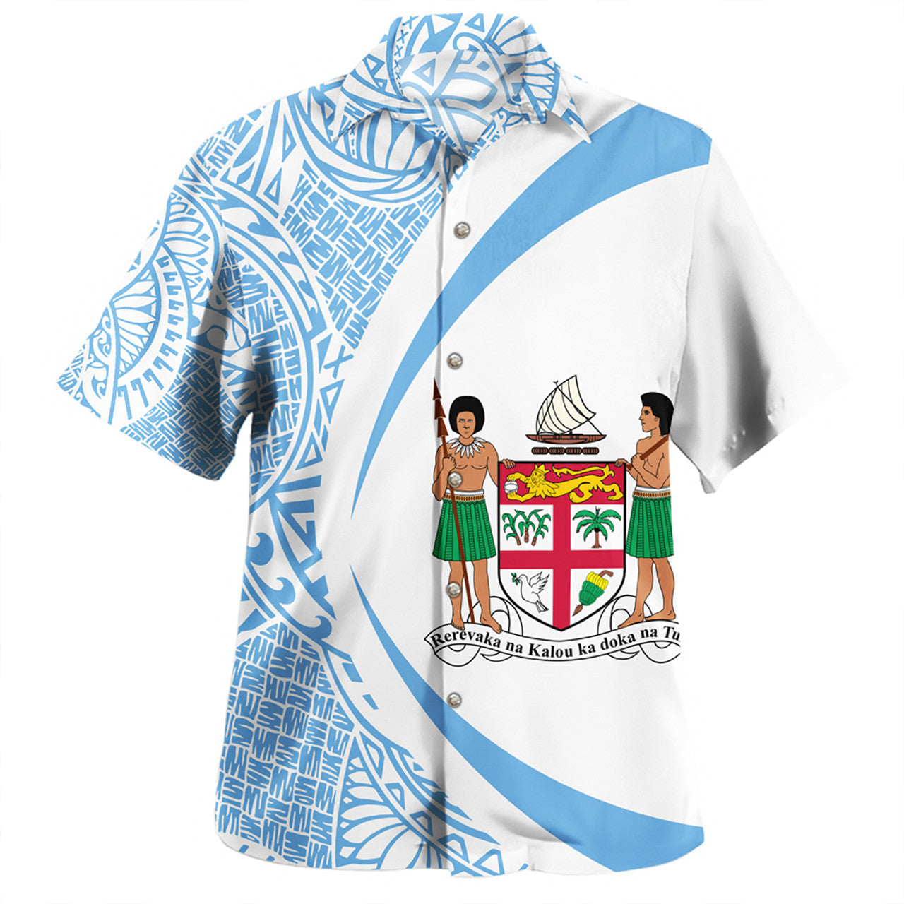 Fiji Coat Of Arm Lauhala Circle White And Blue Hawaiian Shirt Unisex