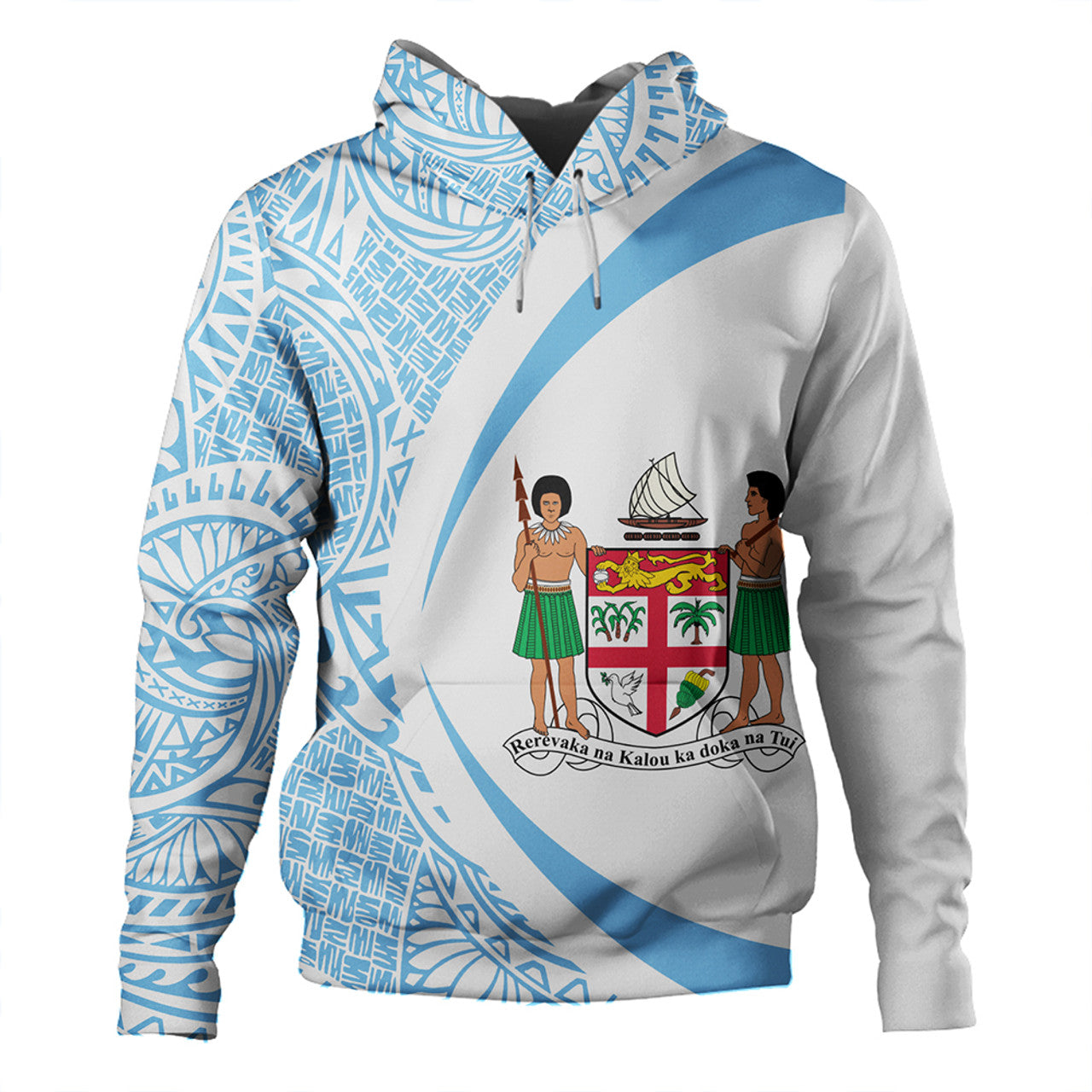 Fiji Coat Of Arm Lauhala Circle White And Blue Hoodie Unisex