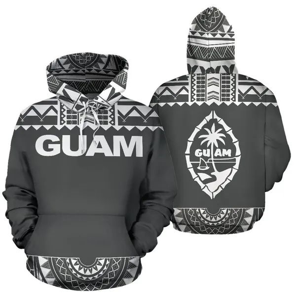 Guam Polynesian Pattern With Grey And White Color Hoodie Unisex