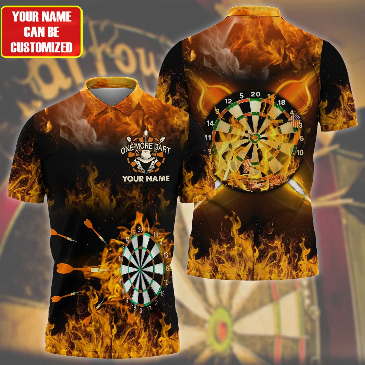 Personalised - Fire Flame Dartboard Darts Quarter For Men/Women