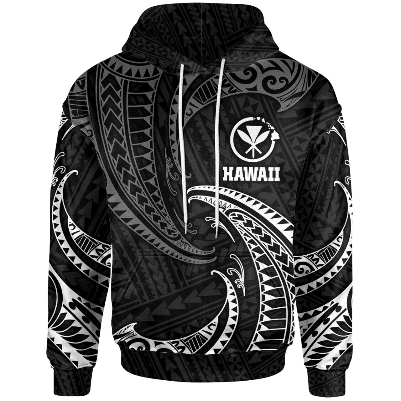 Hawaii Polynesian With White Tribal Wave Hoodie For Men/Women