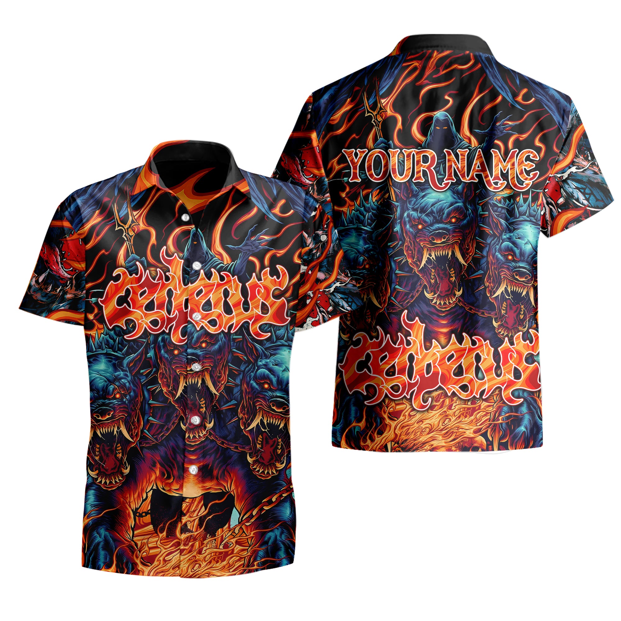 Personalised Cerberus Flame Design Halloween Vibes Hawaiian Shirt - TH02