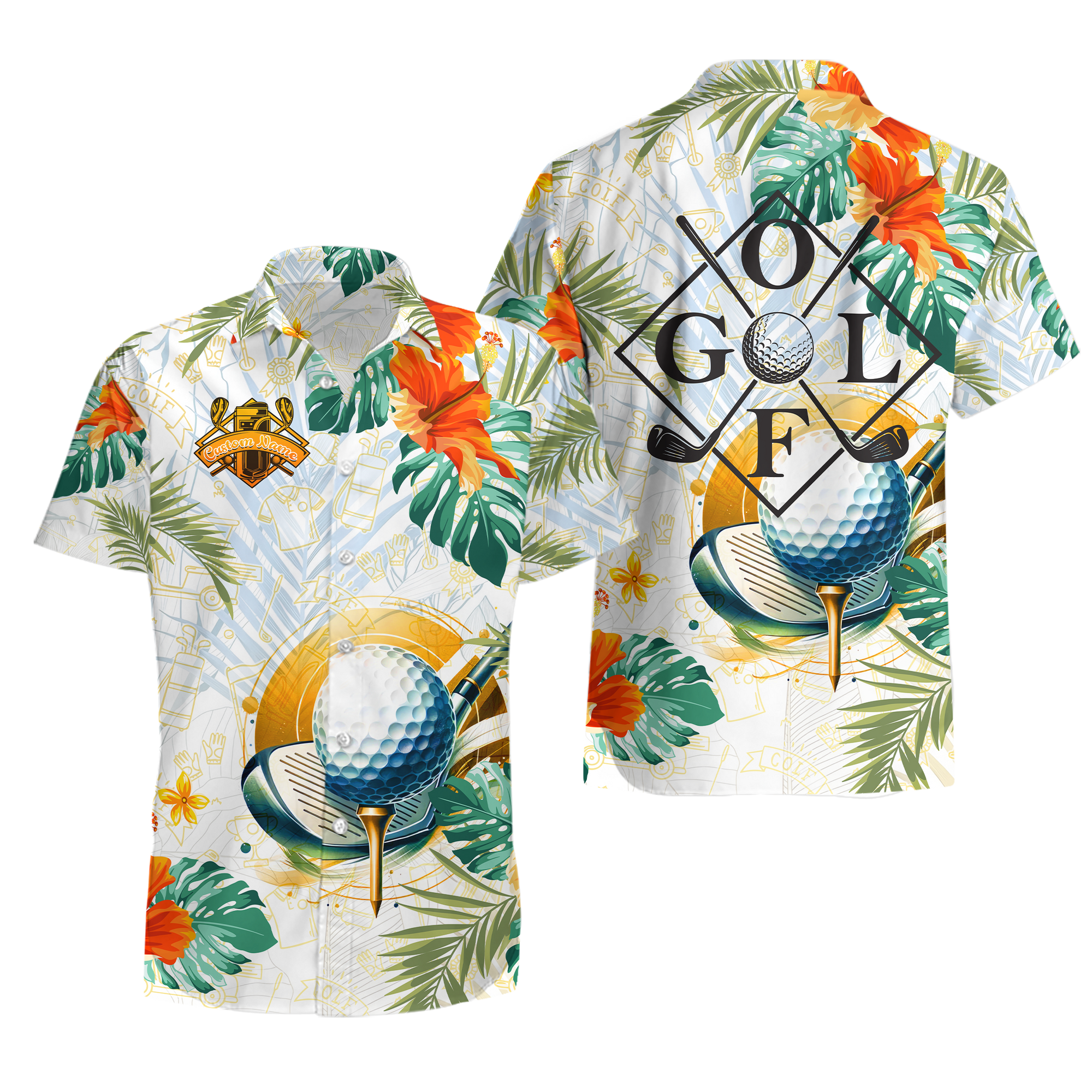 Personalised - Golf With Hibucus Pattern Hawaiian Shirt Unisex