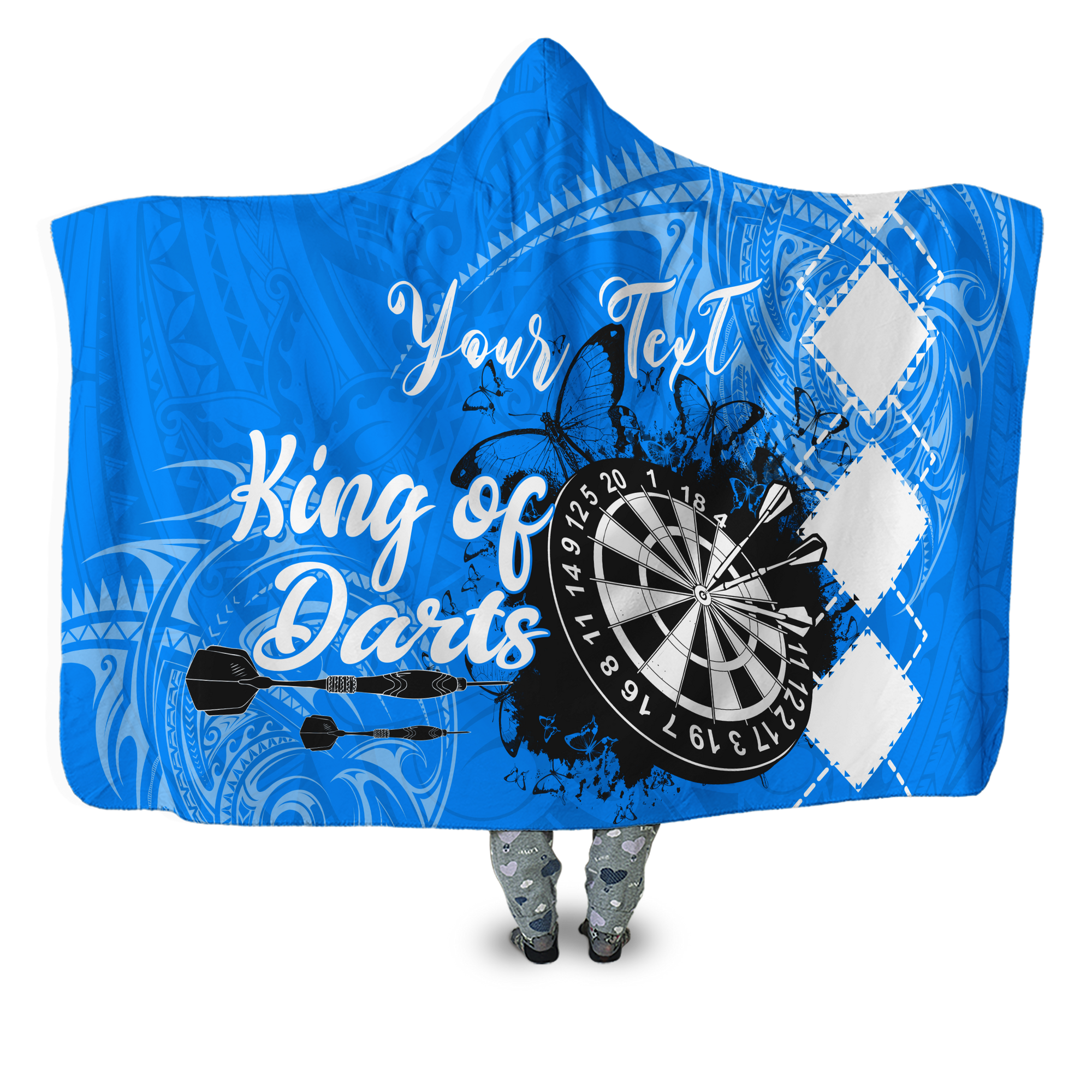 Personalized - Polynesian King Of Darts Hoodie Blanket With Blue Color For Men/Women - TH02