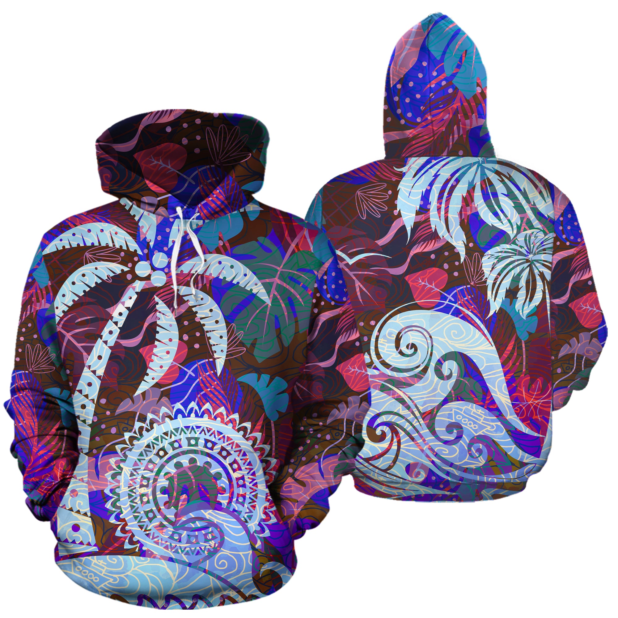Tropical Waves and Palm Trees Hoodie With Blue Color for Men/Women - TH02