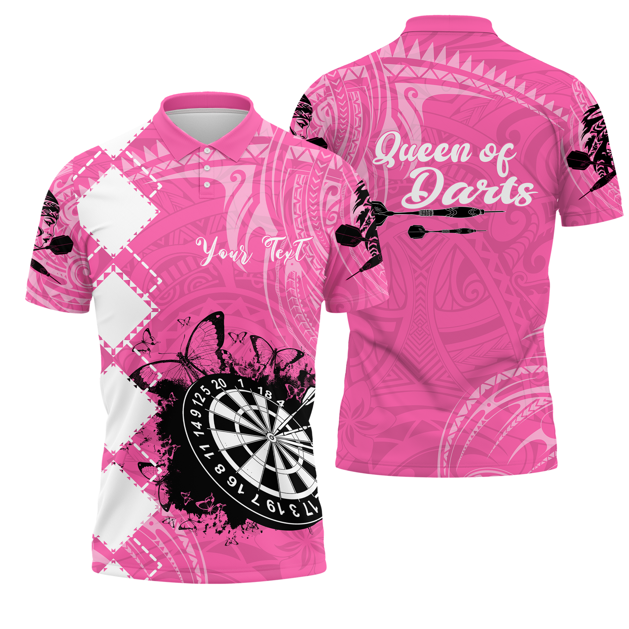 Personalized - Polynesian Queen Of Darts Polo Shirt With Pink Color For Men/Women - TH02
