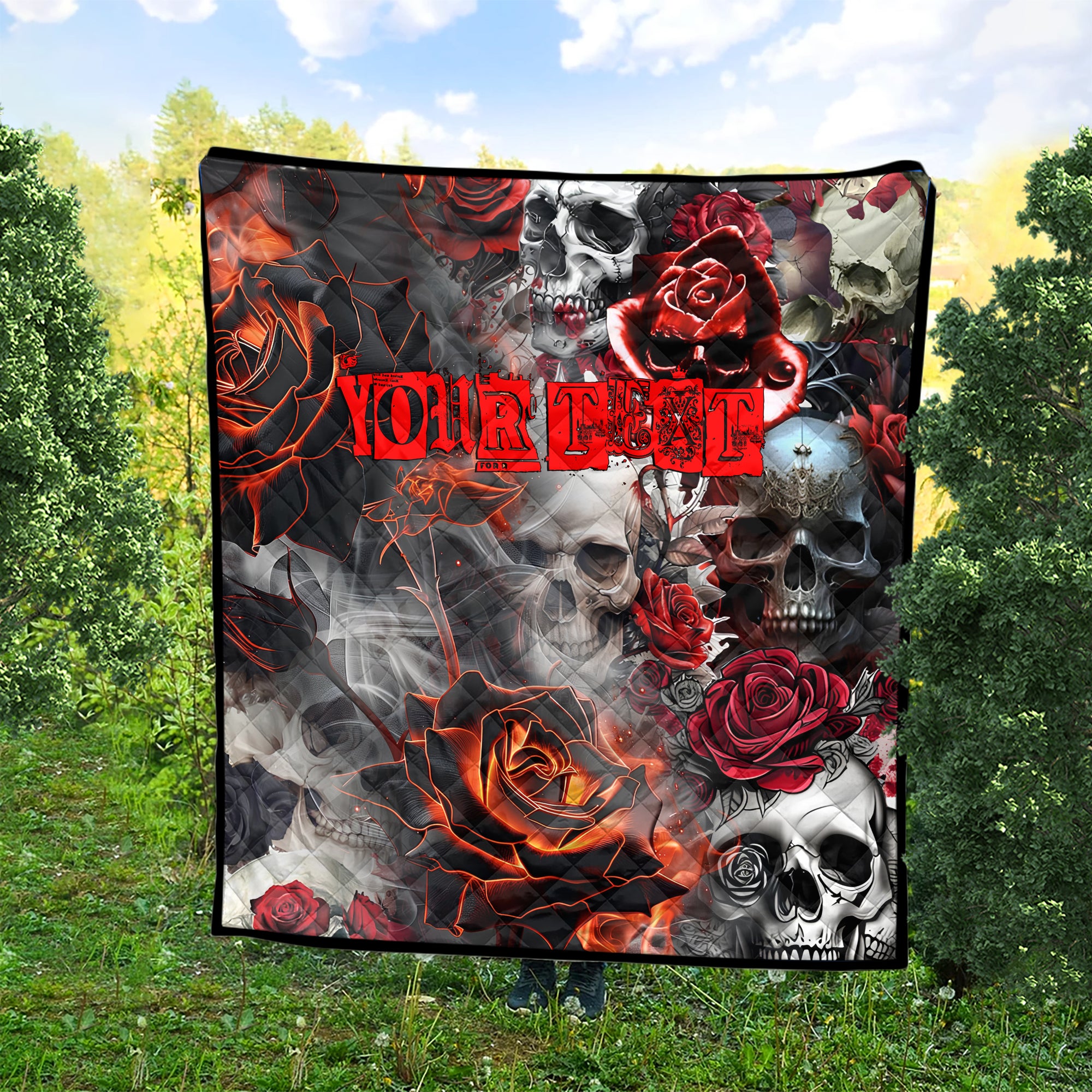 Personalised Rose Flames Of Hell Design Halloween Vibes Premium Quilt - TH02