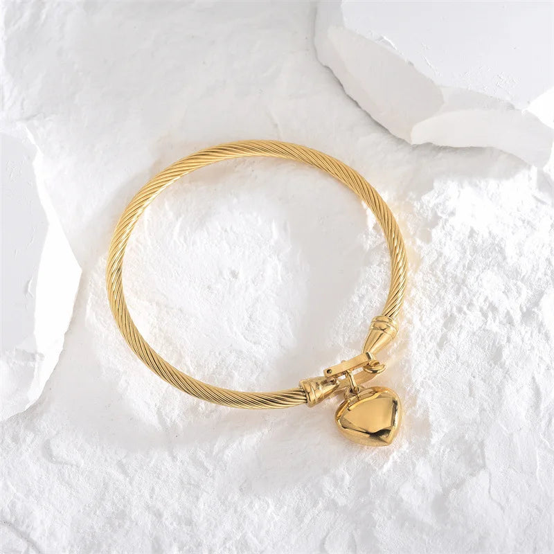 18K Gold Stainless Steel Heart Bangle