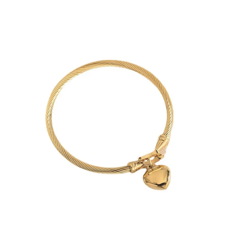 18K Gold Stainless Steel Heart Bangle