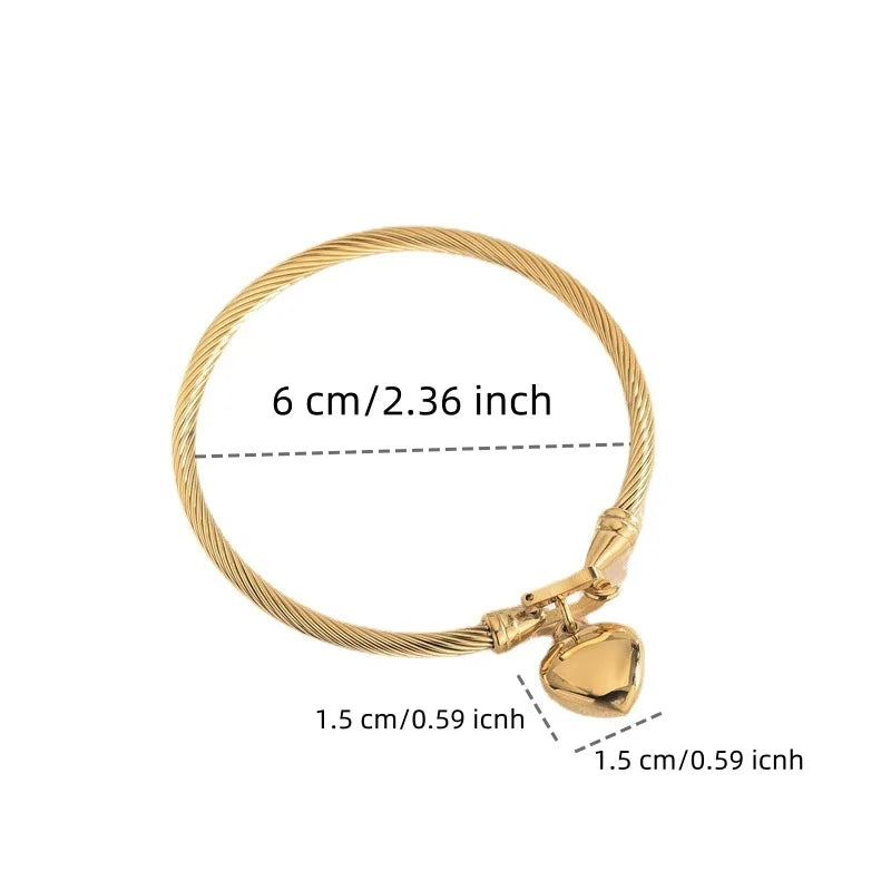 18K Gold Stainless Steel Heart Bangle