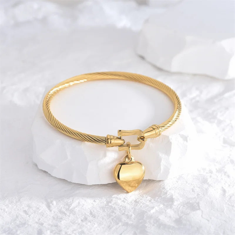 18K Gold Stainless Steel Heart Bangle