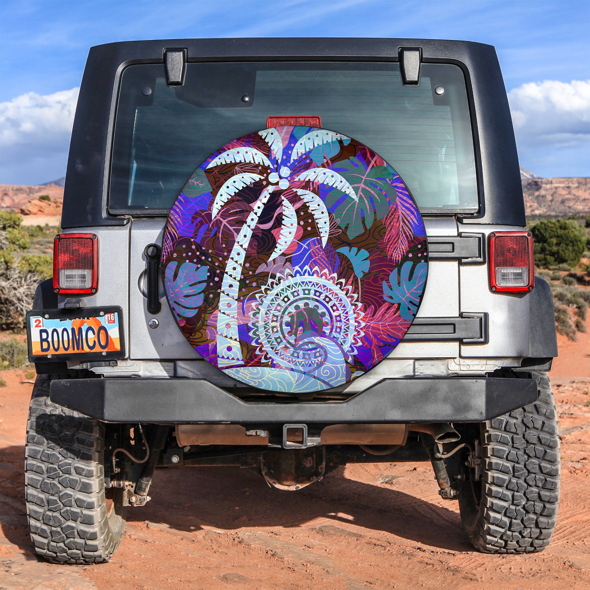 Tropical Waves and Palm Trees Spare Tire Cover - TH02