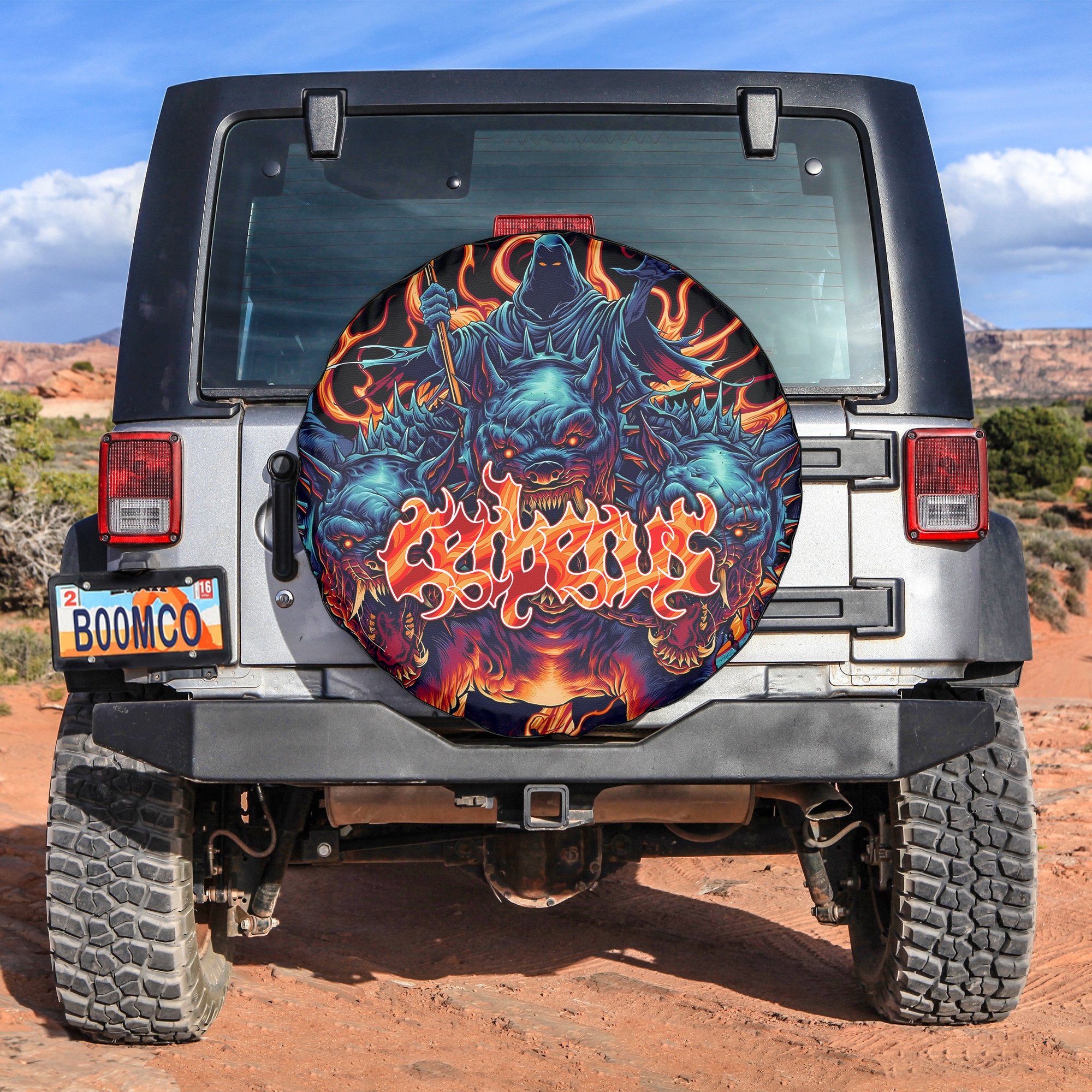 Cerberus Flame Design Halloween Vibes Spare Tire Cover - TH02