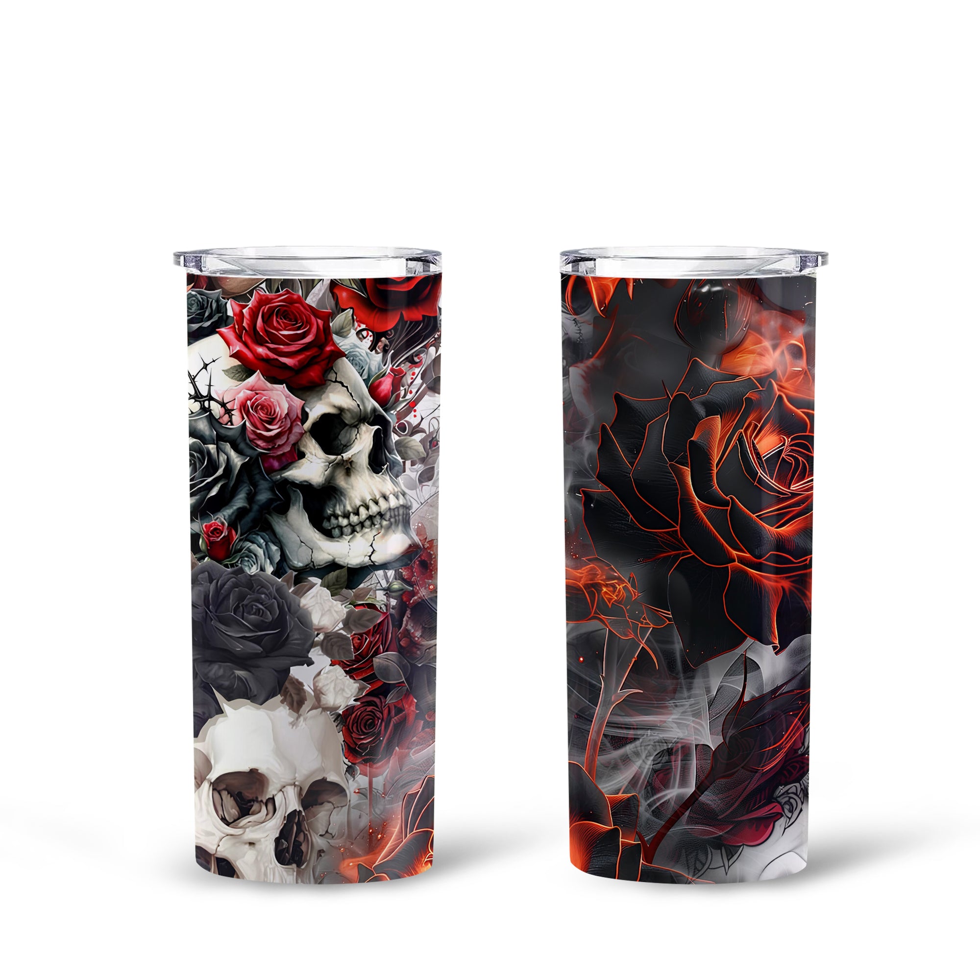 Rose Flames Of Hell Design Halloween Vibes Skinny Tumbler – 20oz - TH02