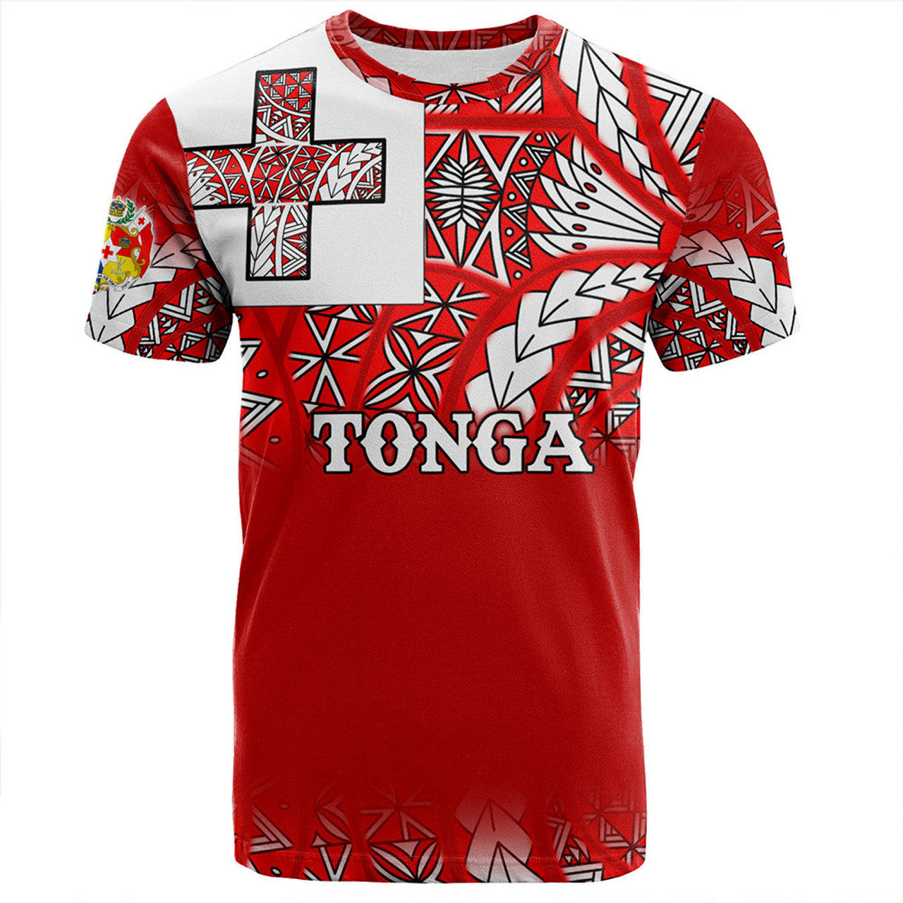 Tonga Traditional Patterns With Coat Of Arms Flag T-Shirt For Men/Women