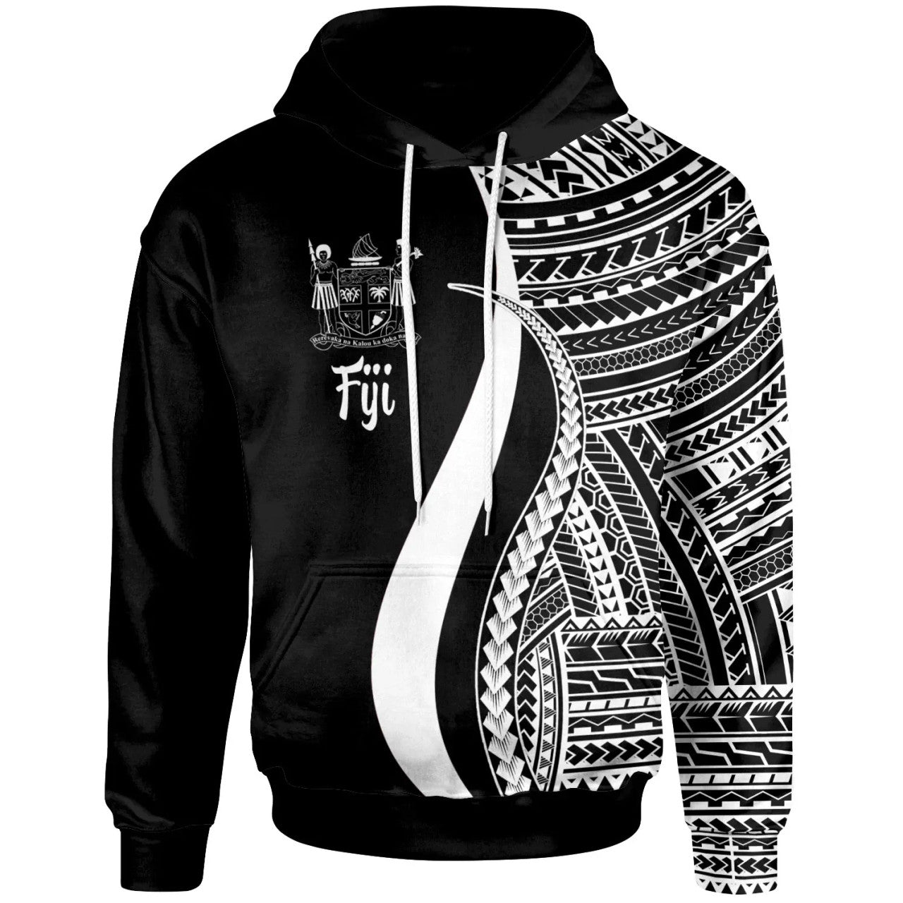 Fiji White Tentacle Tribal Pattern Crest Hoodie Unisex