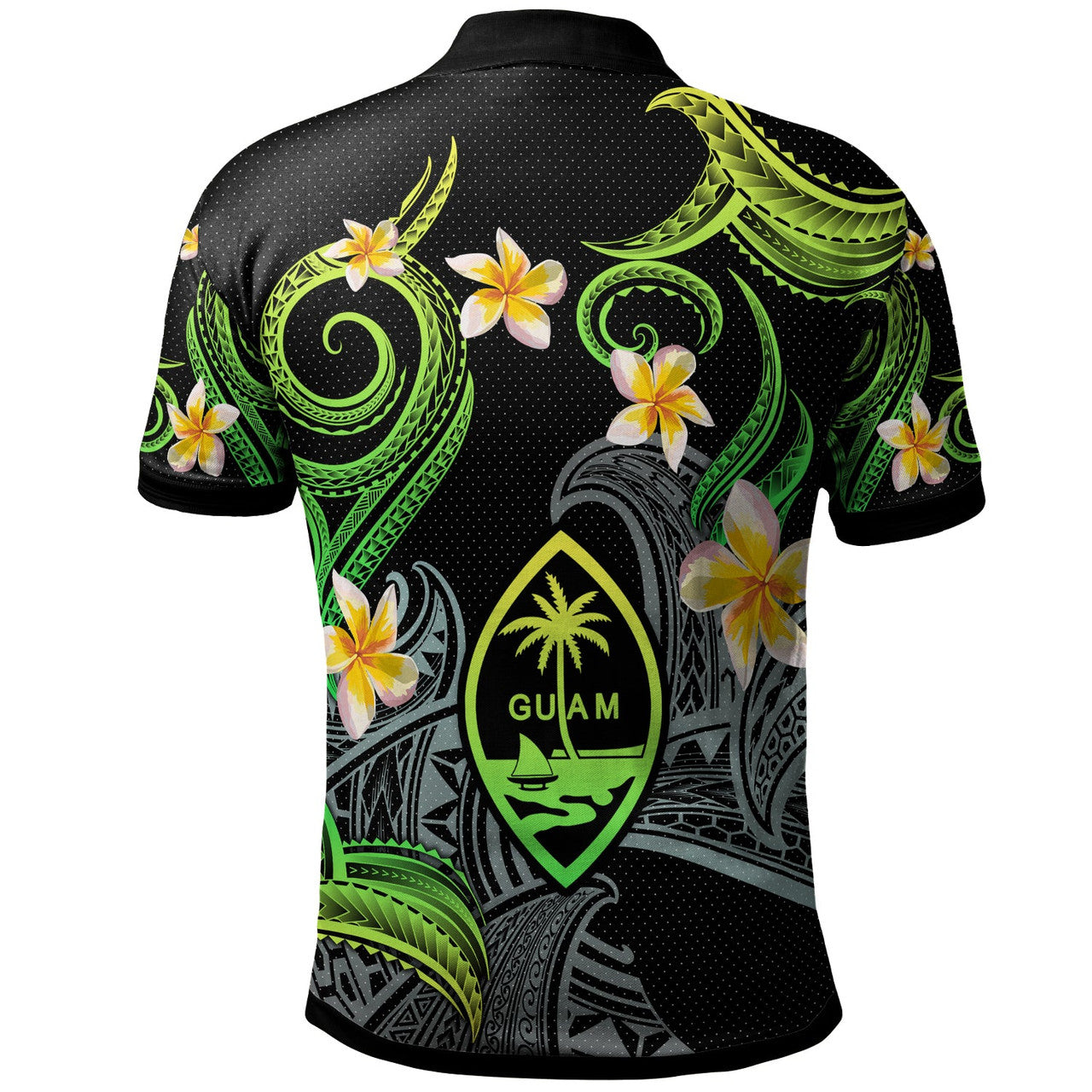 Guam Polynesian Waves with Plumeria Flowers Polo Shirt Unisex