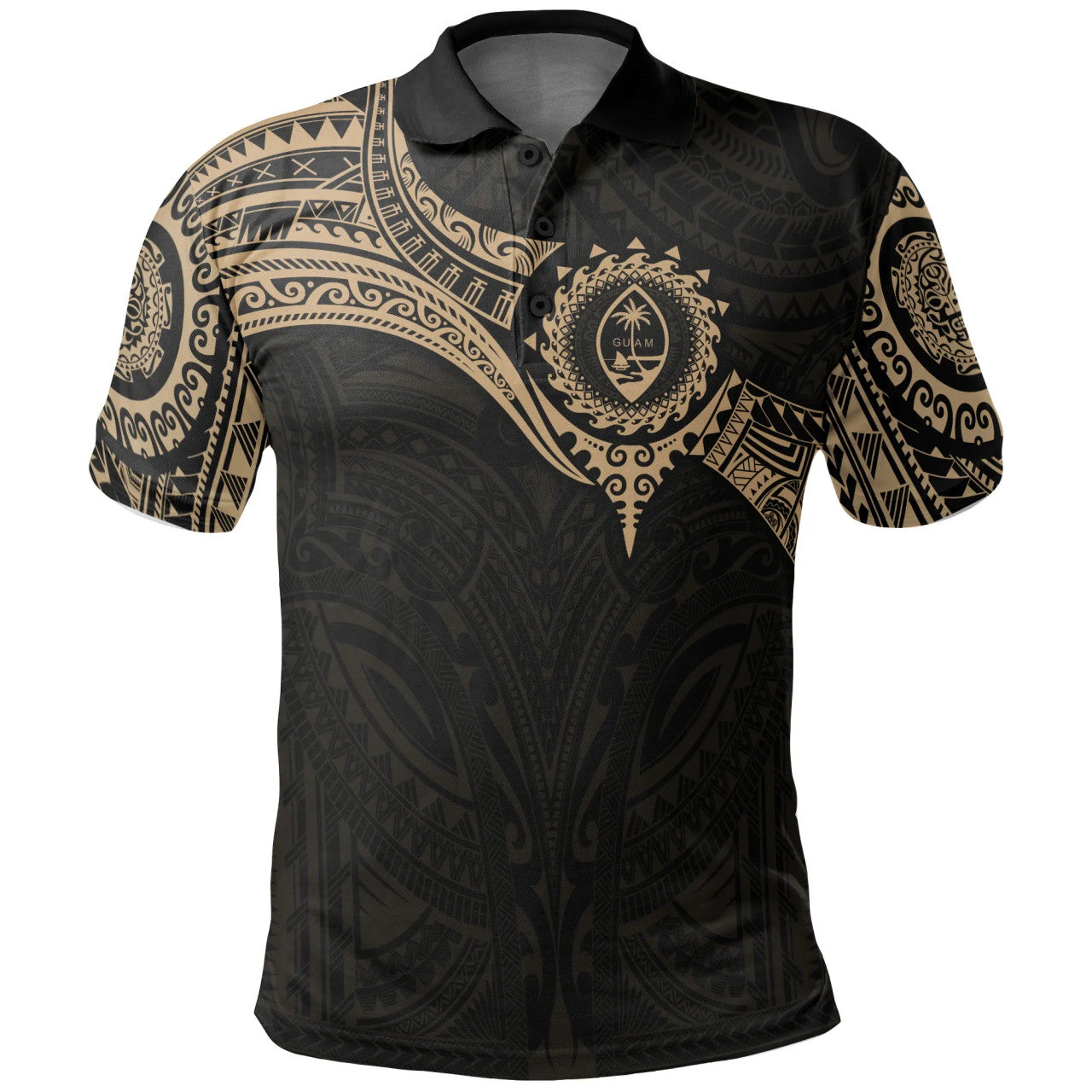 Guam Polynesian Gold Heart Shield Polo Shirt