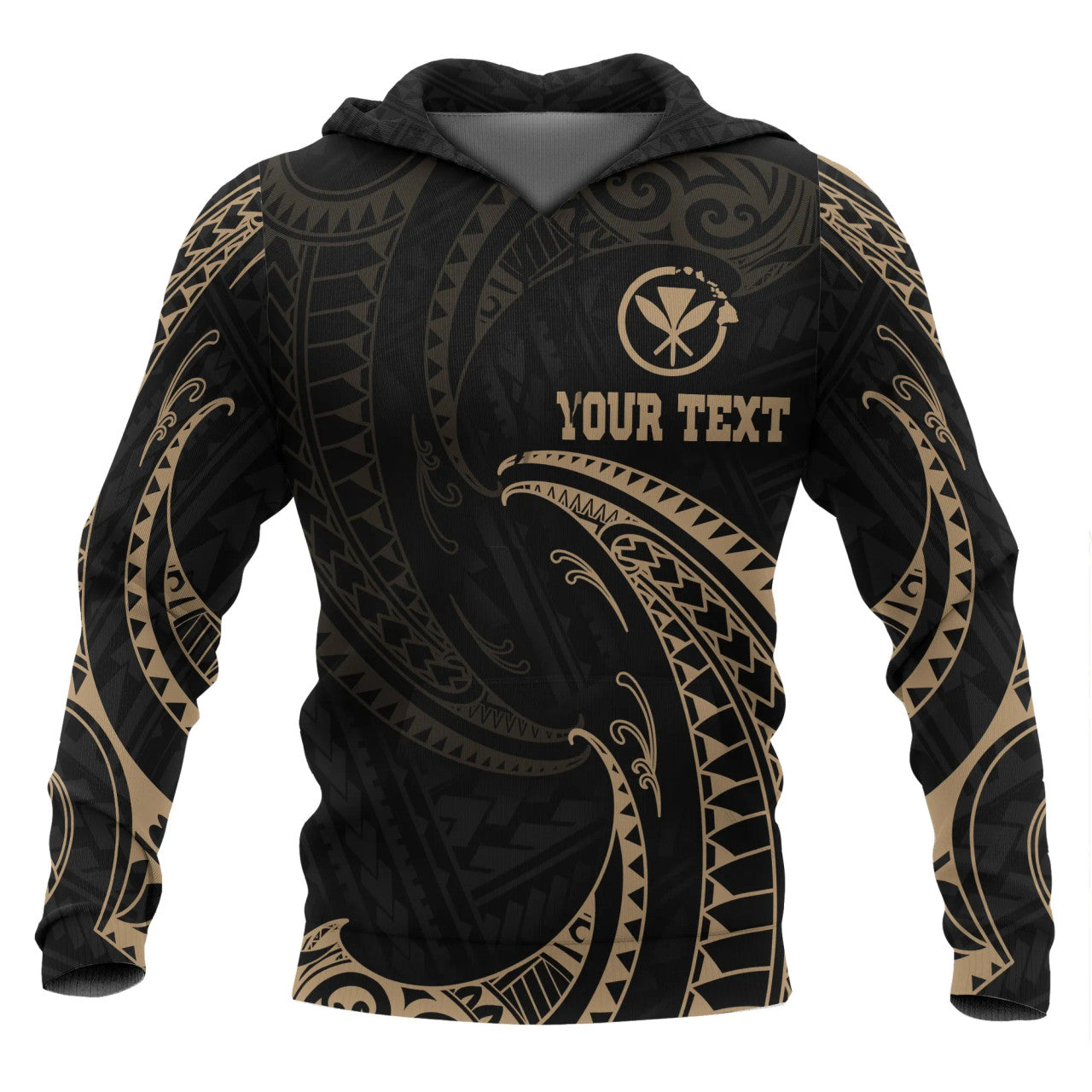 Personalised - Hawaii Polynesian With Gold Tribal Wave Hoodie For Men/Women