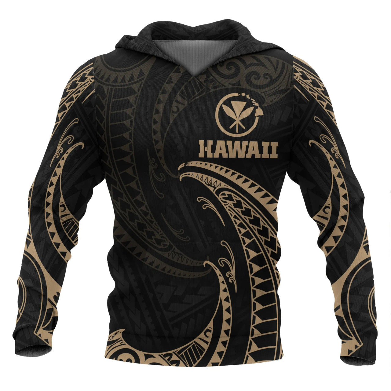 Hawaii Polynesian With Gold Tribal Wave Hoodie For Men/Women