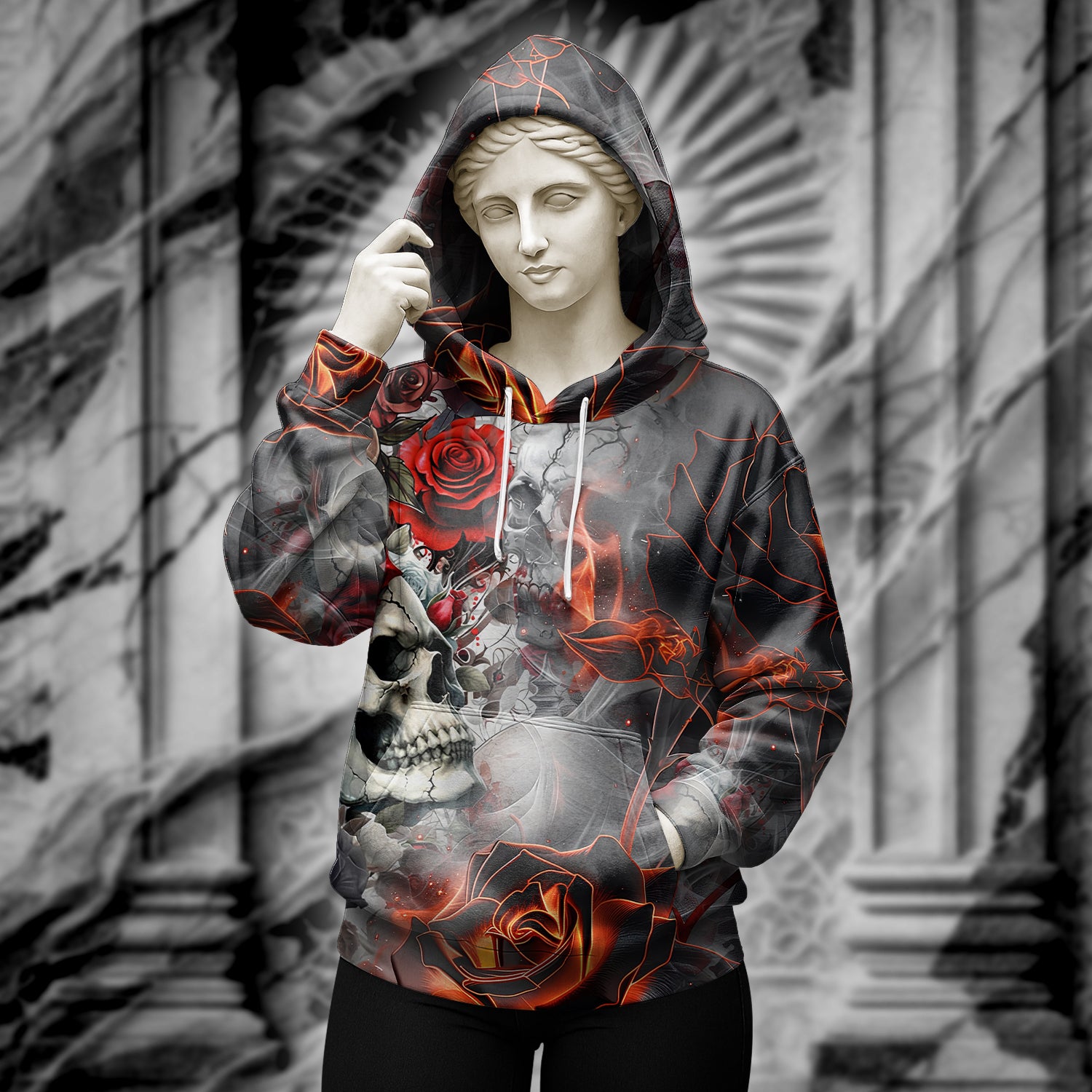 Personalised Rose Flames Of Hell Design Halloween Vibes Hoodie - TH02