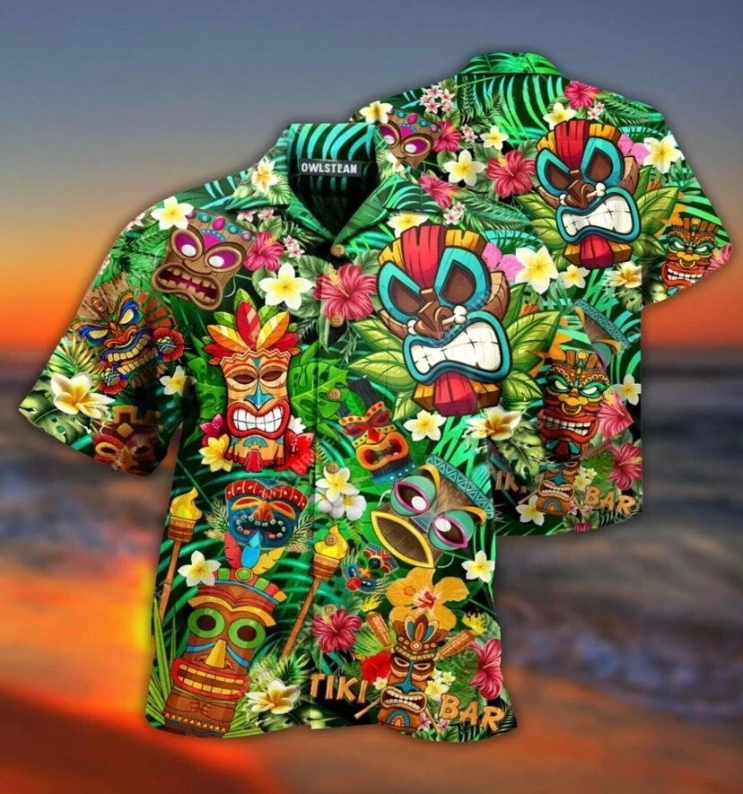 Tiki Mask Tropical Plants Hawaiian Shirt For Men/Women