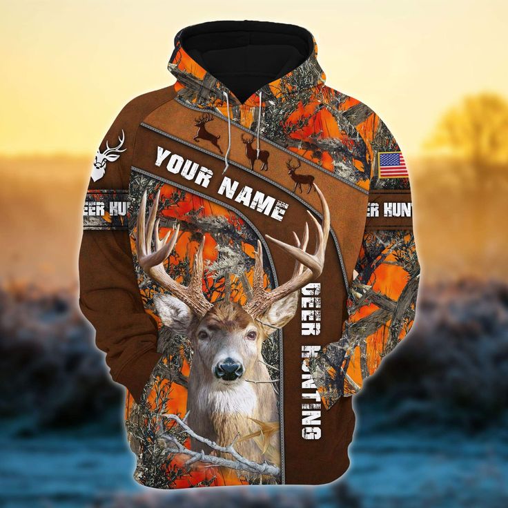 Personalised - Deer Hunting With American Flag Hoodie Unisex