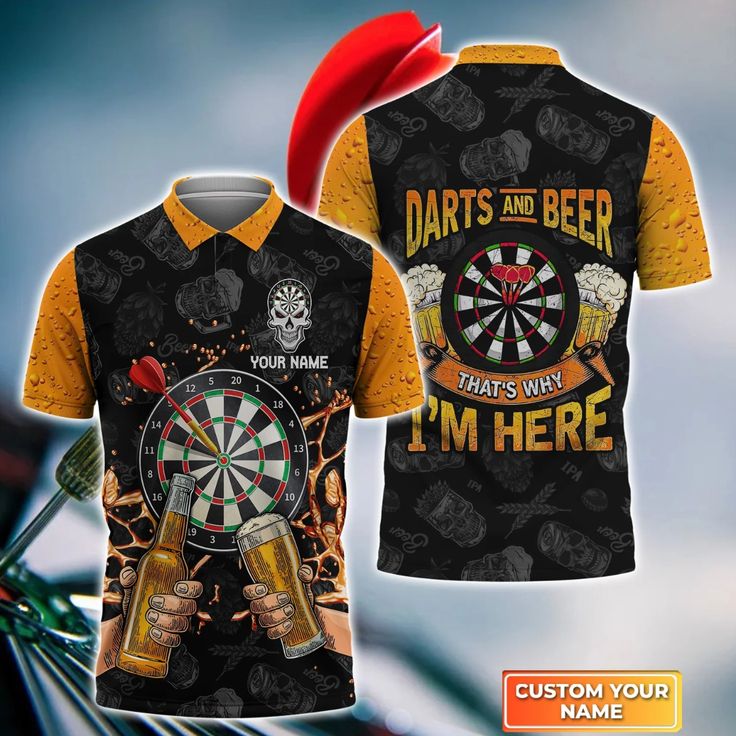 Personalised - Darts and Beer That's Why I'm Here Dartboard and Skull Polo Shirt For Men/Women