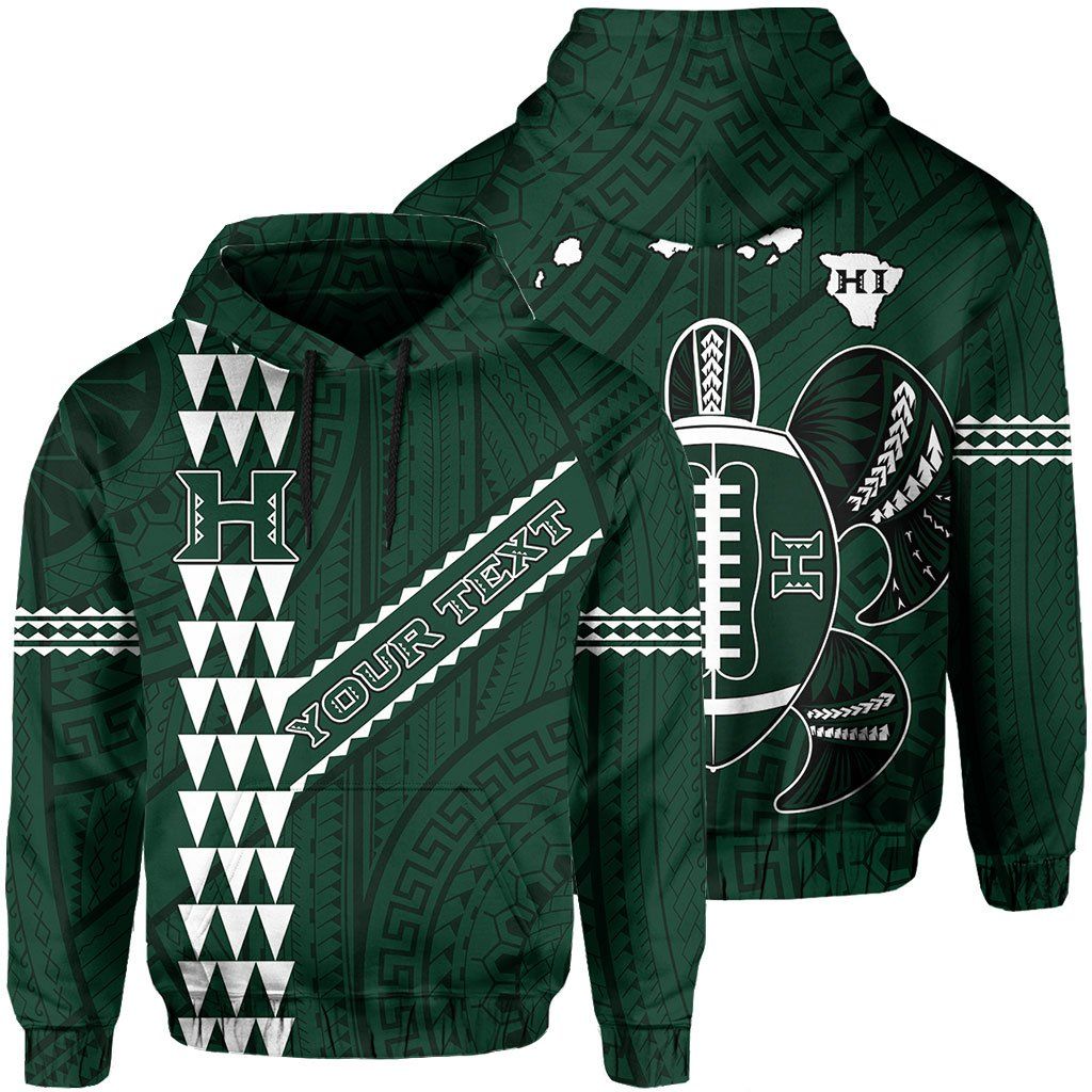 Personalised - Hawaii Kakau Warrior Turtle American Football Map of Hawaii Hoodie Unisex