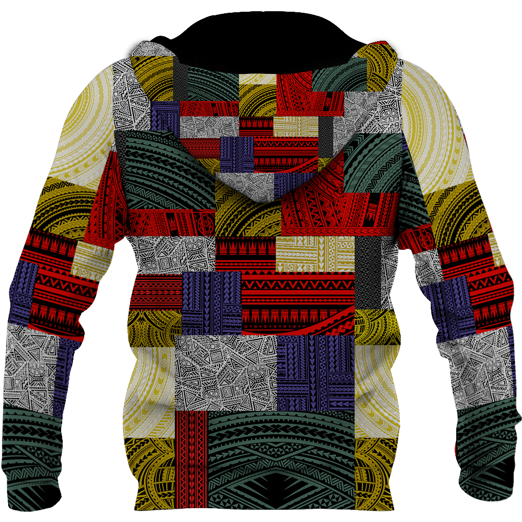 Polynesian All Over Design Retro Patchwork Hoodie