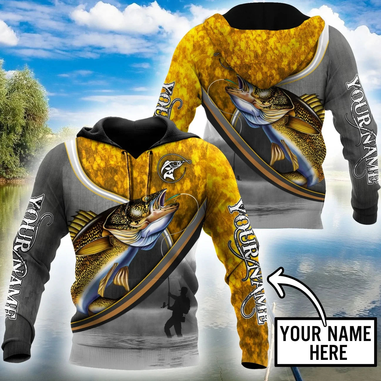 Personalized - Walley Fishing Fisherman Camo Hoodie Unisex