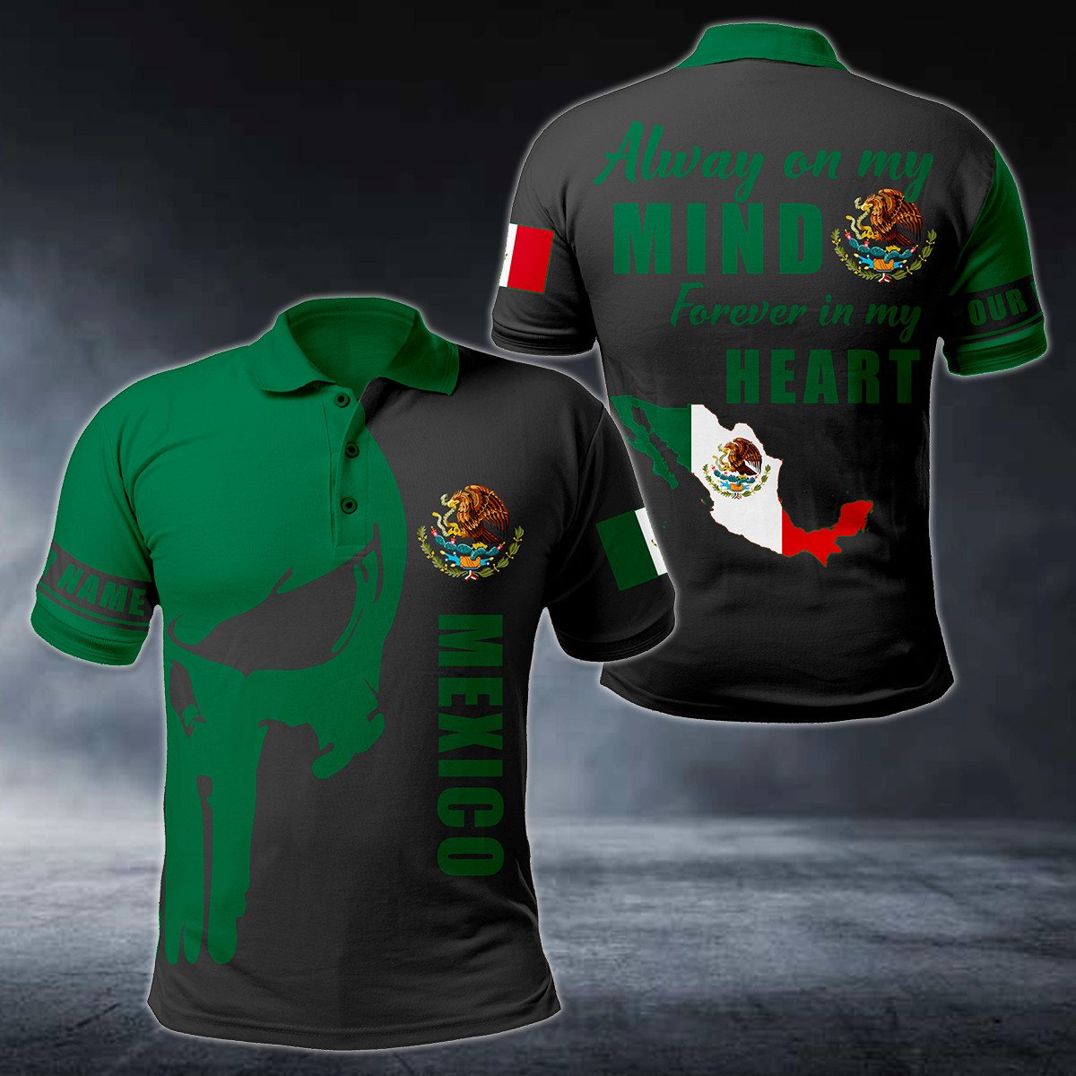Personalised Mexico Forever In My Heart Skull Polo Shirt - AL01
