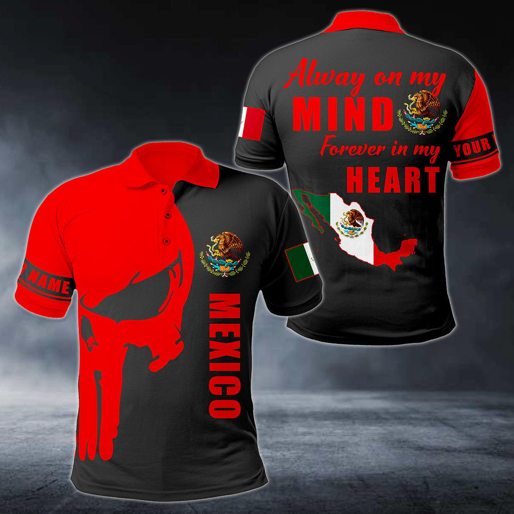 Personalised Mexico Forever In My Heart Skull Polo Shirt - AL01