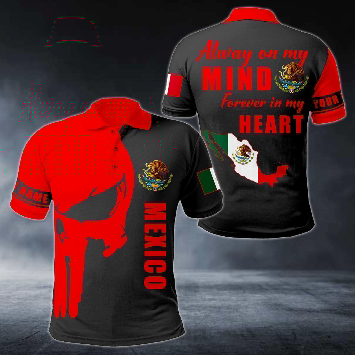 Personalised Mexico Forever In My Heart Skull Polo Shirt - AL01