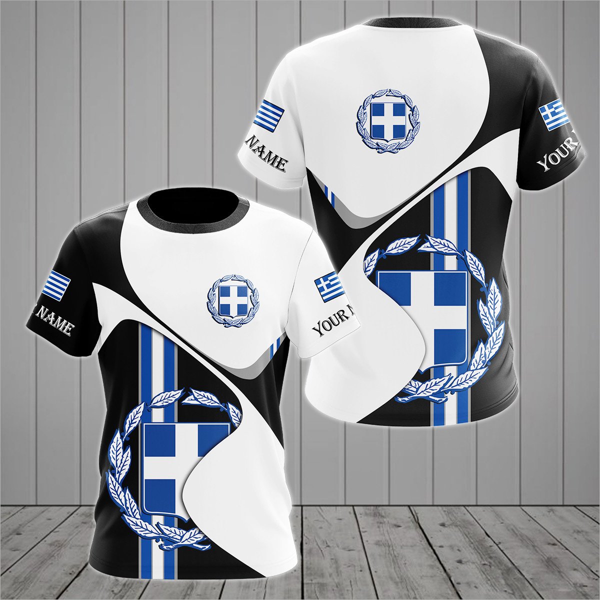 Personalised Greece Coat Of Arms White Wave T-shirt - AL01
