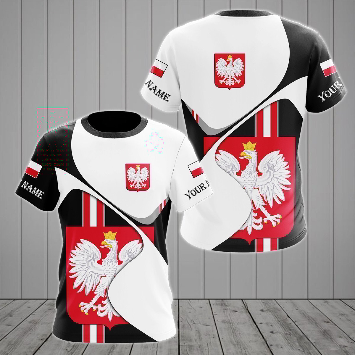Personalised Poland Coat Of Arms White Wave T-shirt - AL01