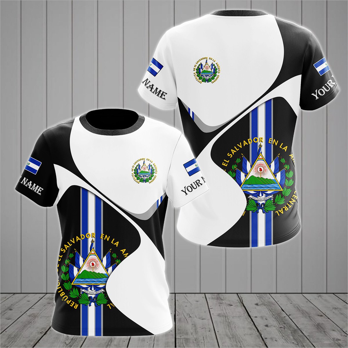 Personalised El Salvador Sport Form Coat Of Arms T-shirt - AL01