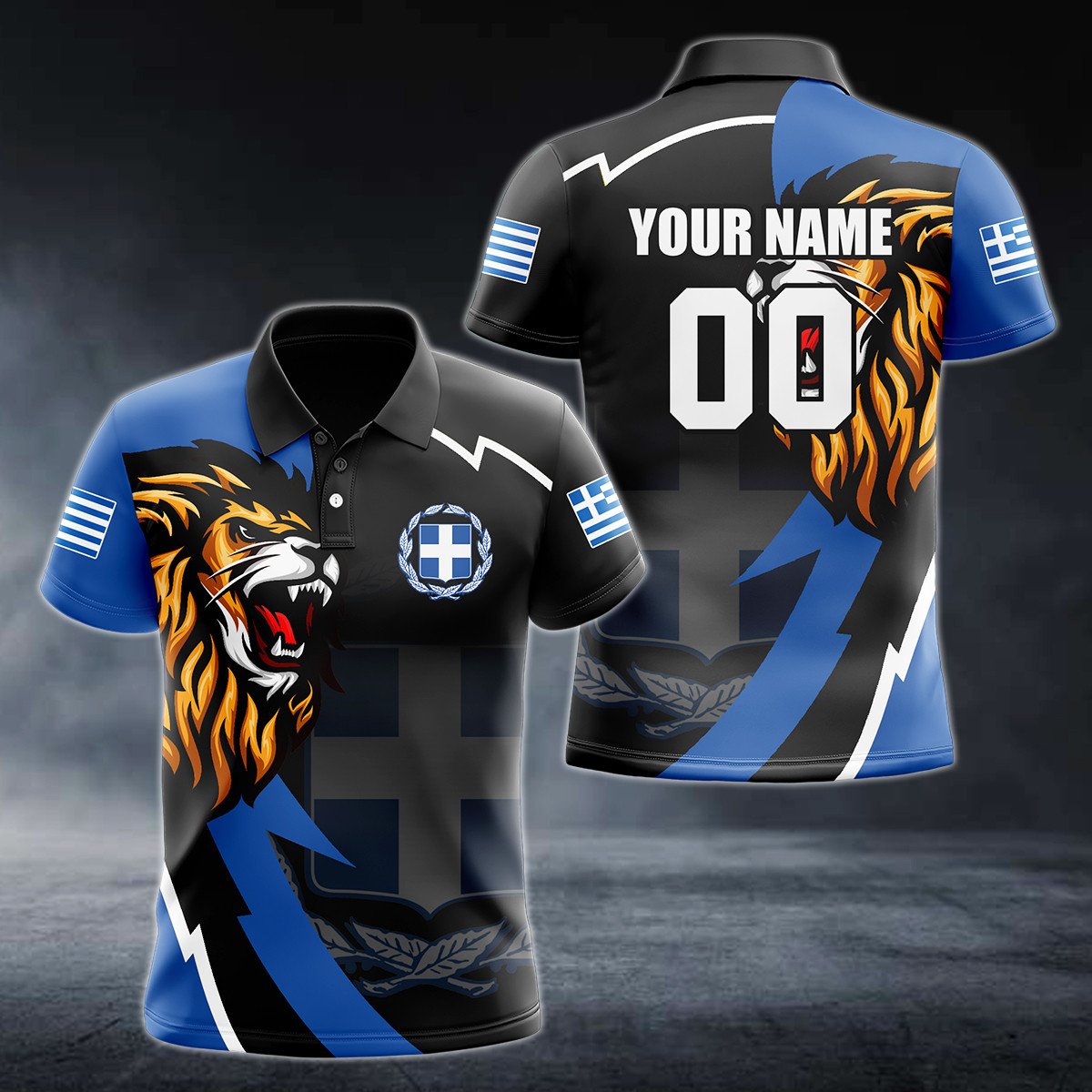 Personalised Greece Lion Lightning 3D Polo Shirt - AL01