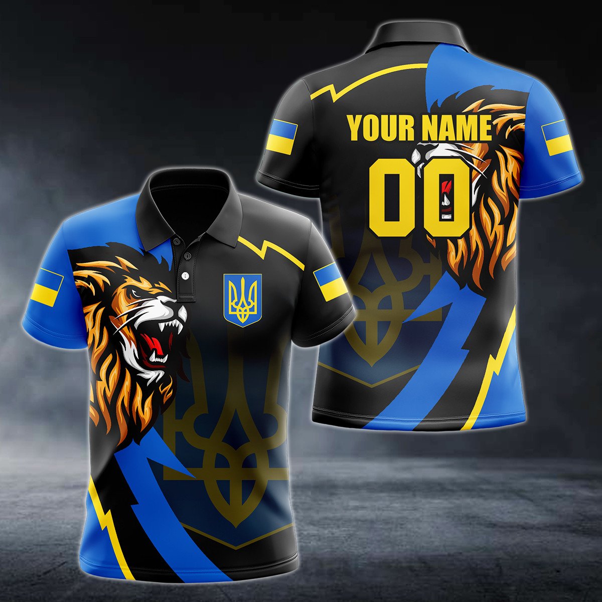Personalised Ukraine Lion Lightning 3D Polo Shirt - AL01