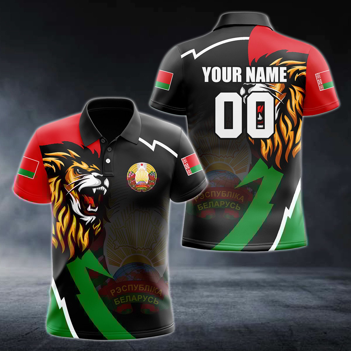 Personalised Belarus Lion Lightning 3D Polo Shirt - AL01