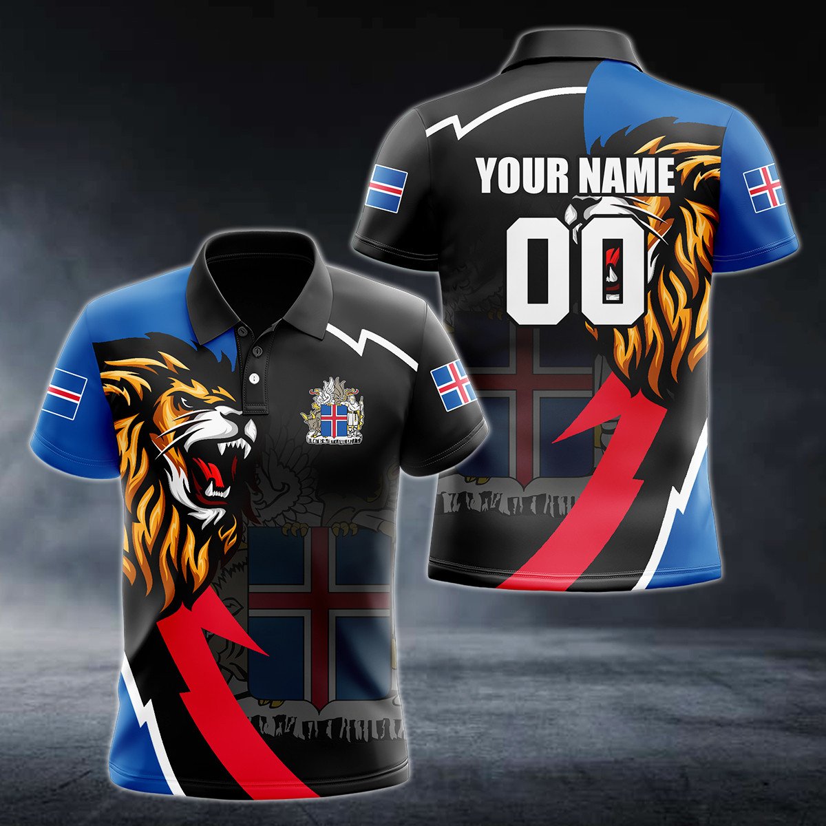 Personalised Iceland Lion Lightning 3D Polo Shirt - AL01