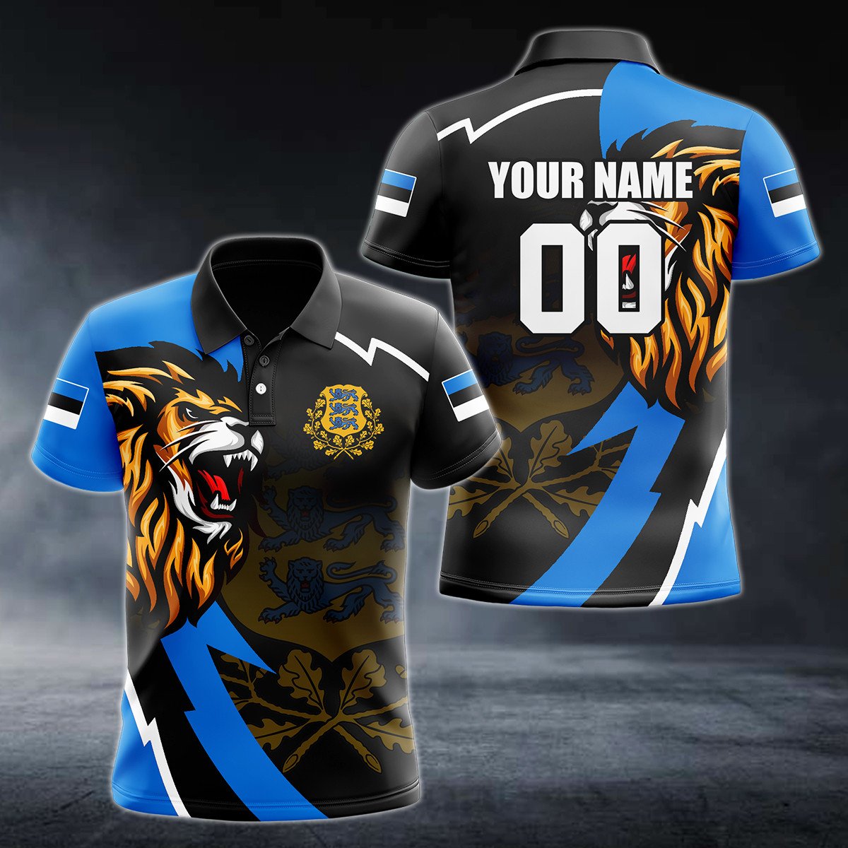 Personalised Estonia Lion Lightning 3D Polo Shirt - AL01