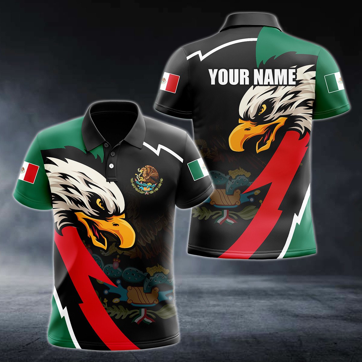 Personalised Mexico Eagle Lightning 3D Polo Shirt - AL01